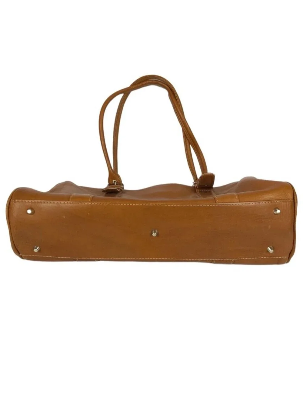 Piel Womens Leather Briefcase Tote Camel Laptop Bag Multiple Pockets Executive